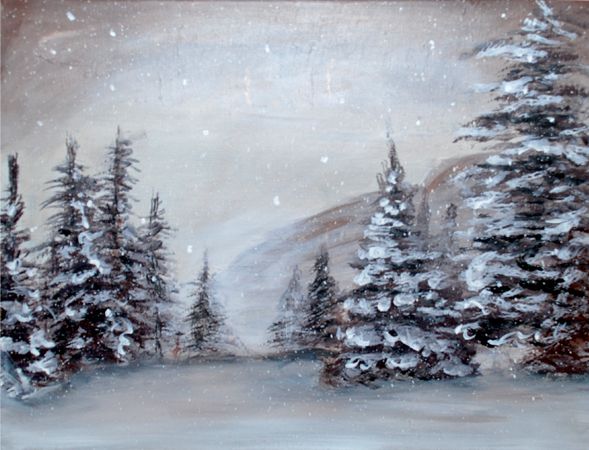 589x450 Snow Forest (Paint + Canvas Class) Trees Snow - Snow Forest Painting