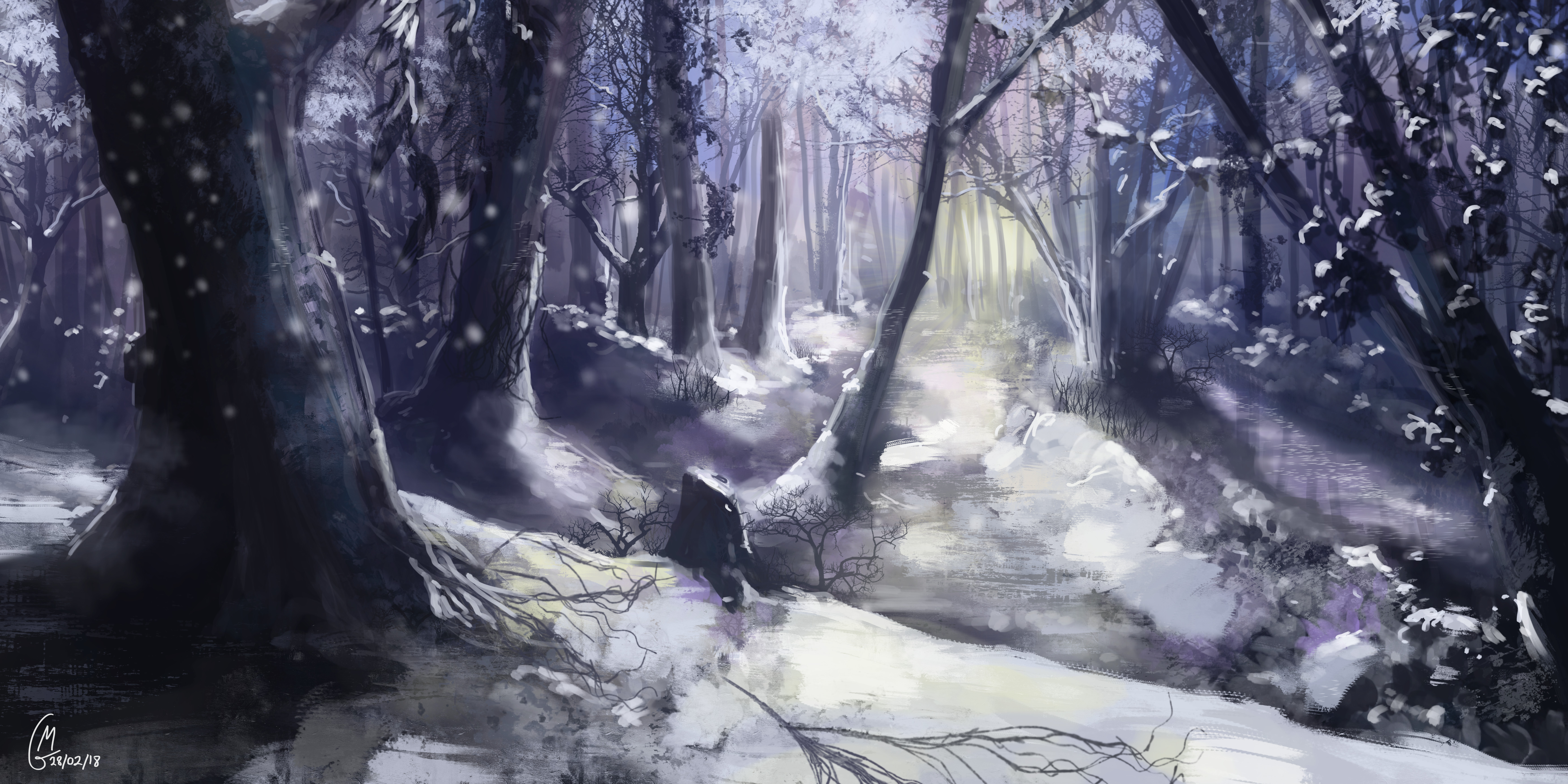 7000x3500 Snow Forest, Digital Painting, 7000x3500 Art - Snow Forest Painting