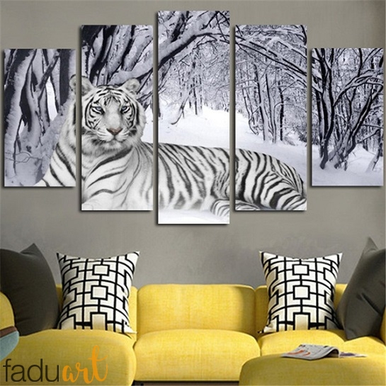 545x545 White Tiger In Snow Forest Painting Modern Artwork Fadu Art - Snow Forest Painting