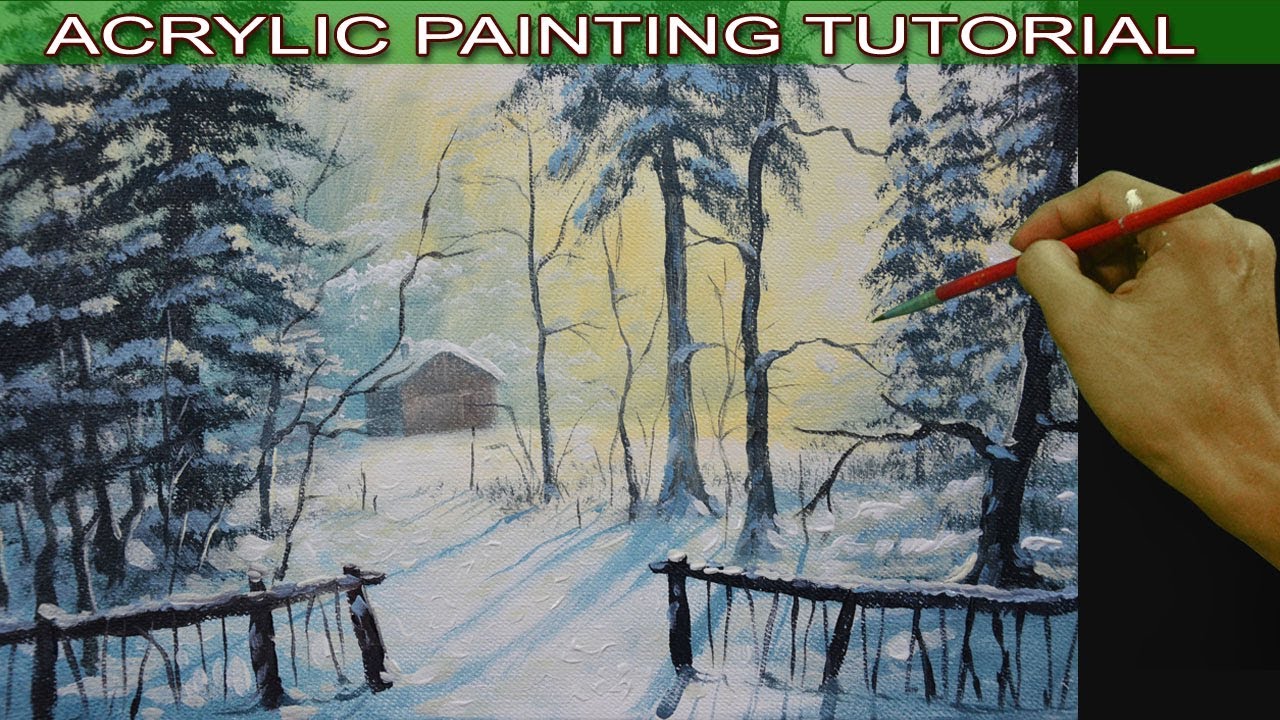1280x720 Acrylic Landscape Painting Tutorial Barn In The Snow Forest By Jm - Snow Forest Painting