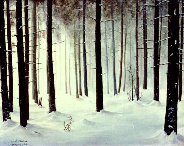 593x470 Snow Forest - Snow Forest Painting