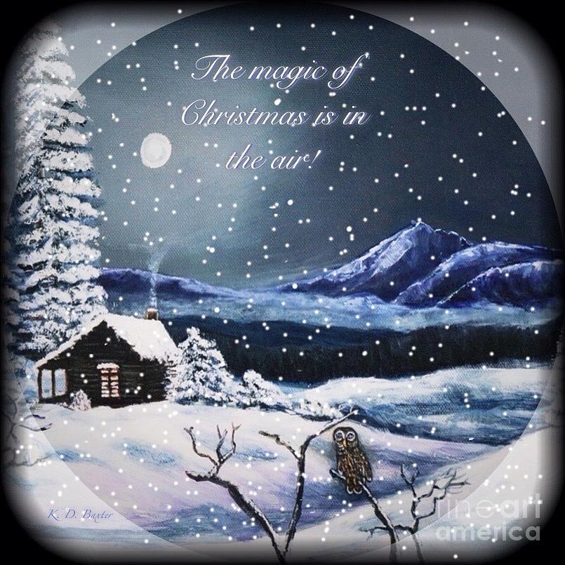 805x805 Owl Watch On A Cold Winter's Night With Snow Globe Effect Painting - Snow Globe Painting