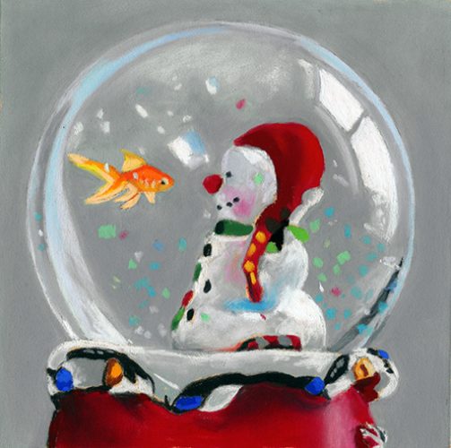 503x500 Snowman Snow Globe Still Life Painting And Wip Sold Ria Hills - Snow Globe Painting