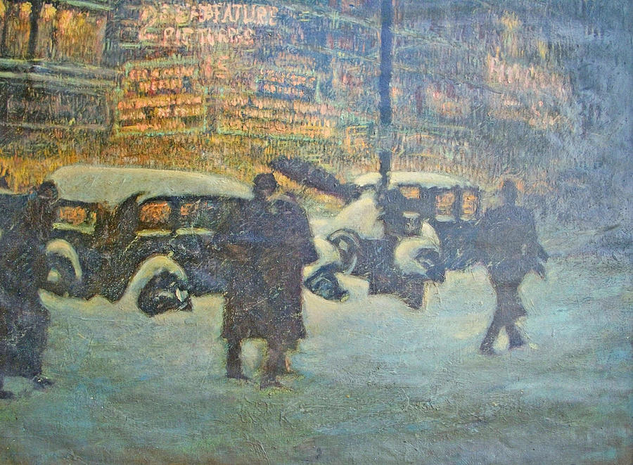 900x661 New York City Snow 1940s Painting By Henry Goode - Snow In New York Painting