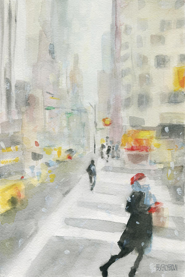 600x900 New York Winter 57th Street Painting By Beverly Brown Prints - Snow In New York Painting