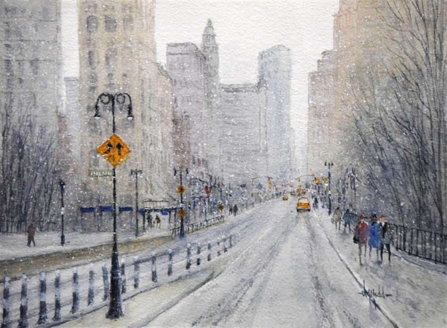 900x662 Snow In The City - Snow In New York Painting
