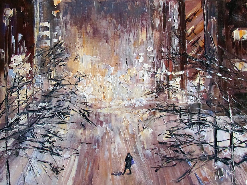864x648 Street Scene Cityscape Snow Winter New York City Paintings Art - Snow In New York Painting