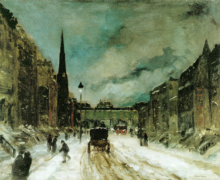 900x738 Street Scene With Snow New York City Photograph By Robert Henri - Snow In New York Painting
