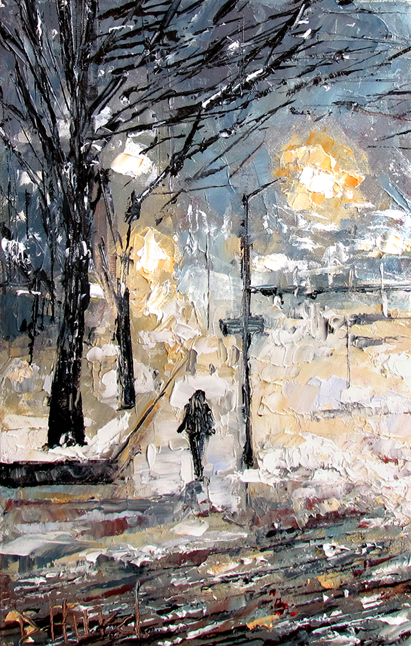 596x936 Debra Hurd Original Paintings And Jazz Art Street Scene Cityscape - Snow In New York Painting