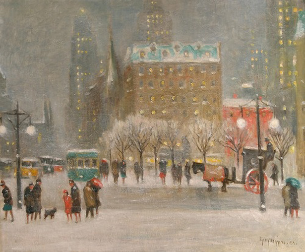 615x508 Early 20th Century Nyc In The Snow From Impressionist Painter Guy - Snow In New York Painting