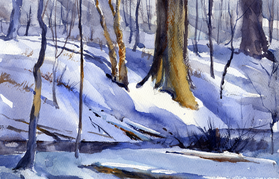 970x624 Shade And Shadow, Ball Mountain Watercolor Plein Air - Snow Landscape Painting