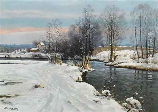 600x425 Snow Landscape Oil Painting Reproduction By Hans Klatt, Snow - Snow Landscape Painting