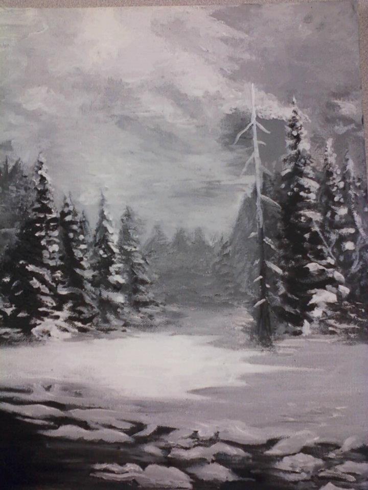 720x960 Snowy Landscape Acrylic Painting By Mistledin - Snow Landscape Painting