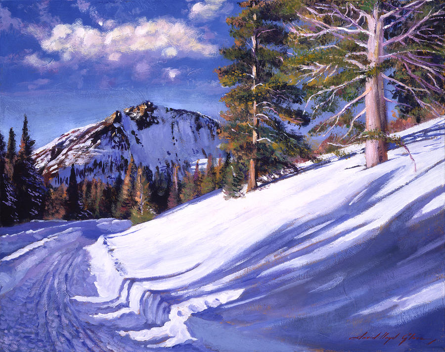 900x713 Snowy Mountain Road Painting By David Lloyd Glover - Snow Landscape Painting