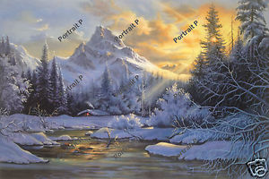 300x200 Landscape Oil Painting Hand Painted Art Snow Mountain Sunset - Snow Mountain Painting