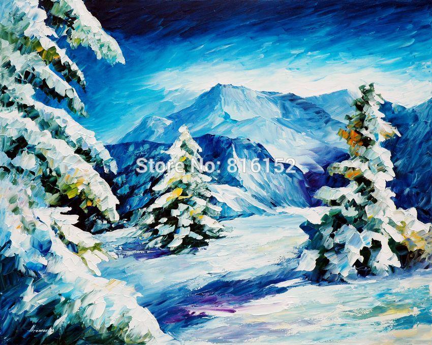 850x680 2018 Modern Palette Knife Oil Painting The Snow Mountain Winter - Snow Mountain Painting