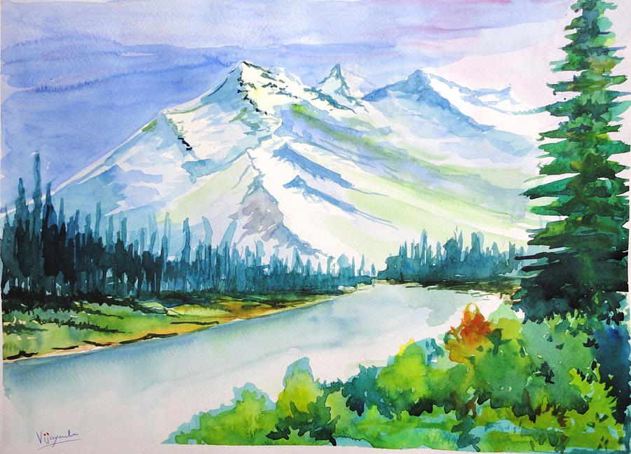 900x648 Snowy Mountains Painting By Vijayendra Bapte - Snow Mountain Painting