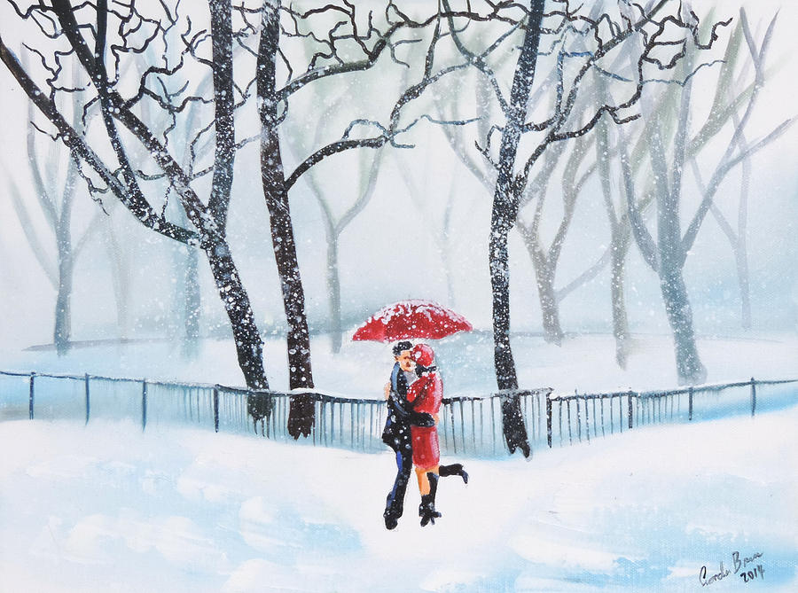 900x669 Romantic Couple Dancing In The Snow Painting By Gordon Bruce - Snow Painting