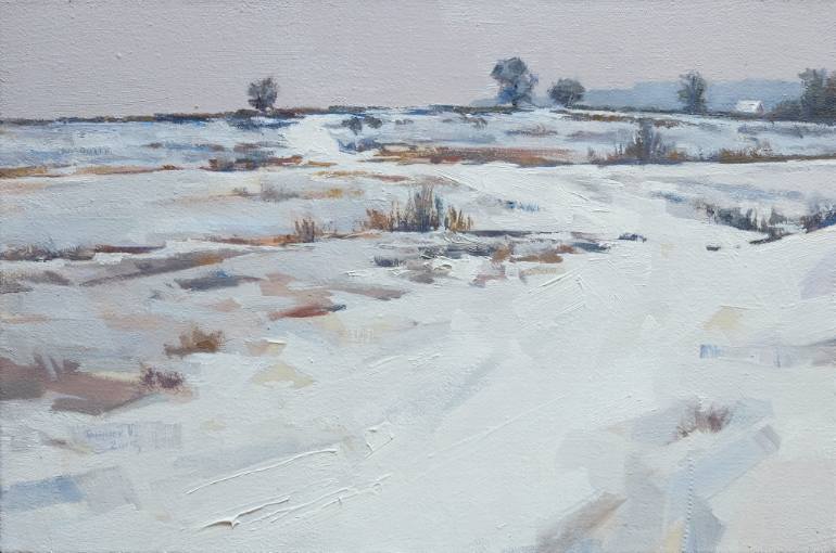 770x510 Saatchi Art Field. Fog. Snow. Painting By Pasha Gryniuk - Snow Painting
