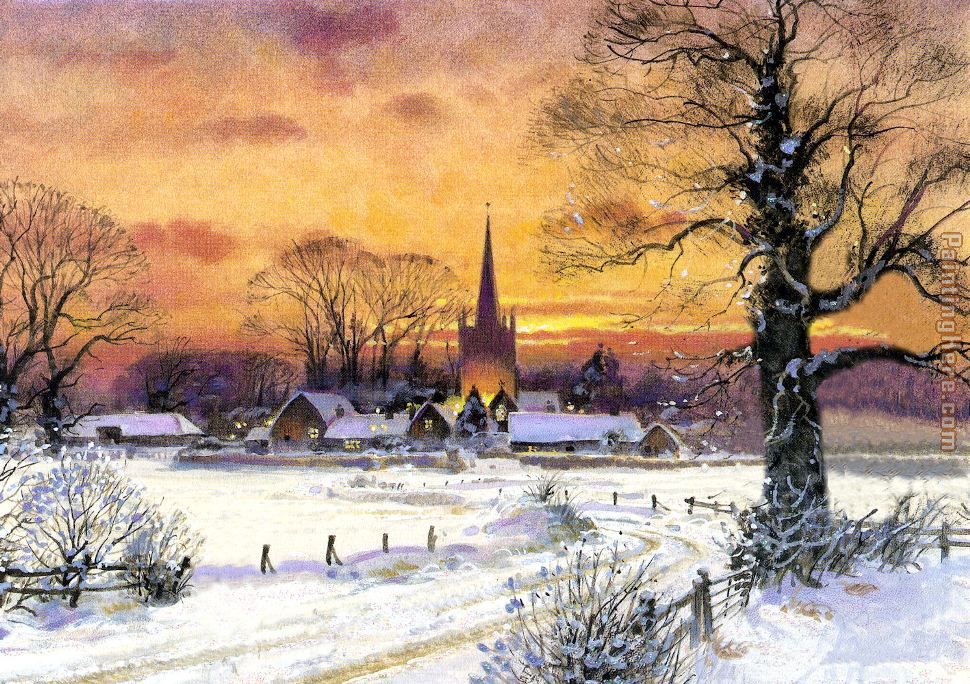 970x684 Snow Church Painting Anysize 50% Off - Snow Painting