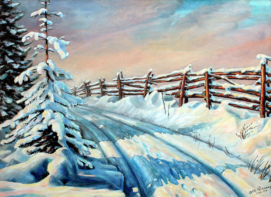 900x655 Winter Snow Tracks Painting By Hanne Lore Koehler - Snow Painting