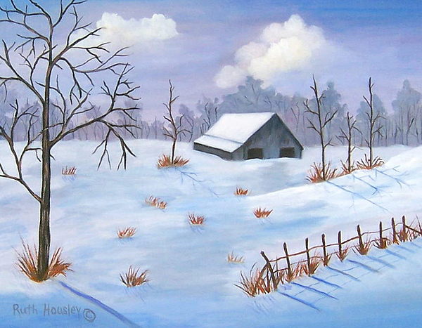 600x467 Evening Snow Scene Sold Painting By Ruth Housley - Snow Scene Painting