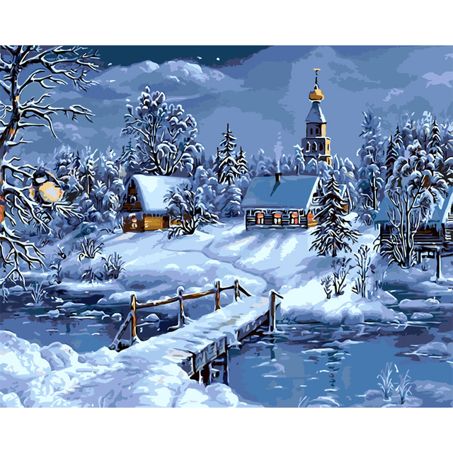 640x640 Snow Scene Picture Diy Digital Oil Painting By Numbers Paint - Snow Scene Painting