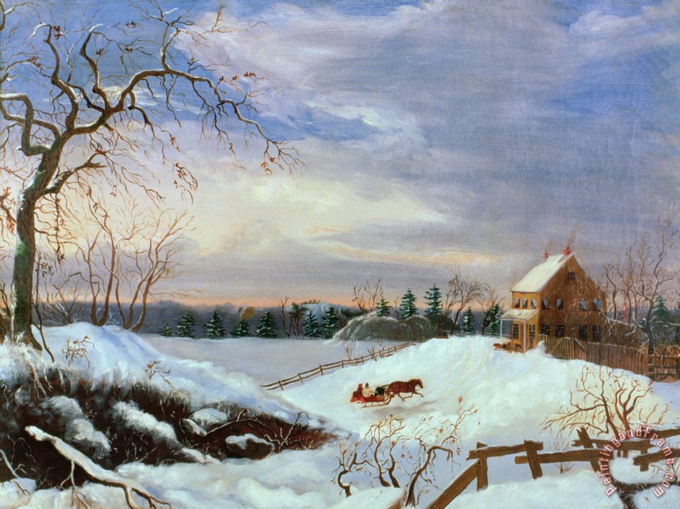 960x719 American School Snow Scene In New England Painting - Snow Scene Painting