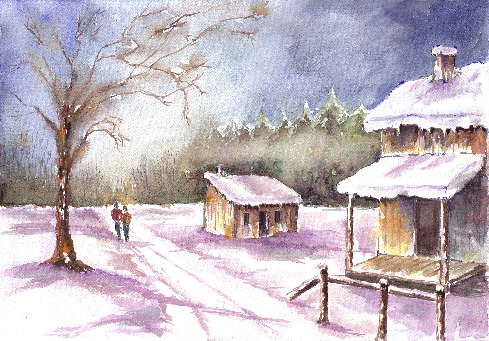 1966x1370 Watercolor Galery - Snow Scenes Painting
