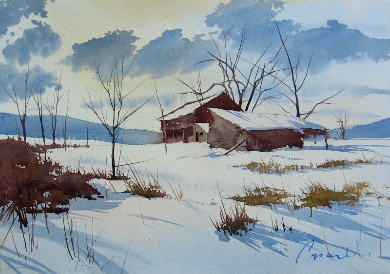 800x562 Blog Joel Popadics Watercolorist - Snow Scenes Painting