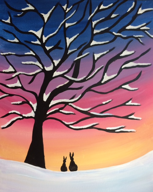 510x640 Frank's Steak House, January 20th Paint Nite Event - Snow Tree Painting