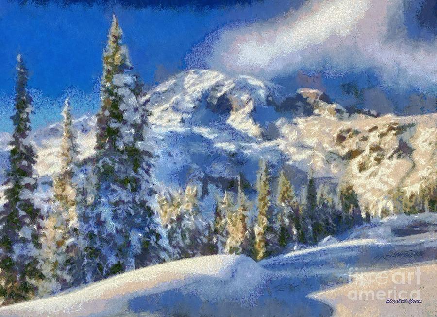 900x652 Serene Winter Snow Painting By Elizabeth Coats - Snow Tree Painting