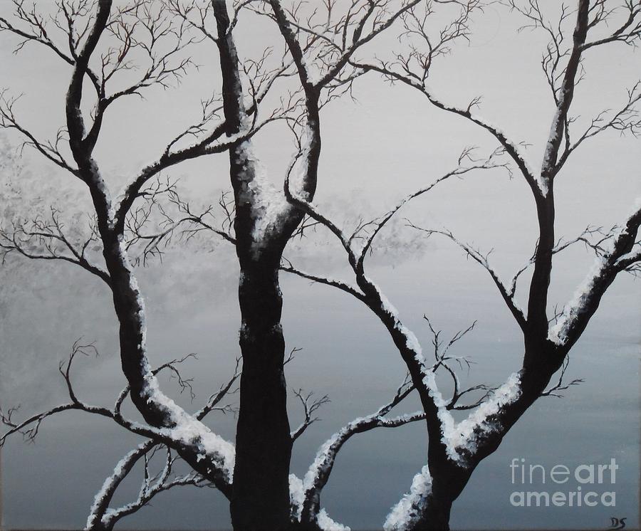 900x746 Series Acrylic Paint Tree Under The Snow Painting By Danse Dessonges - Snow Tree Painting