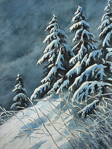 366x487 Snow Over Trees (Sold) - Snow Tree Painting