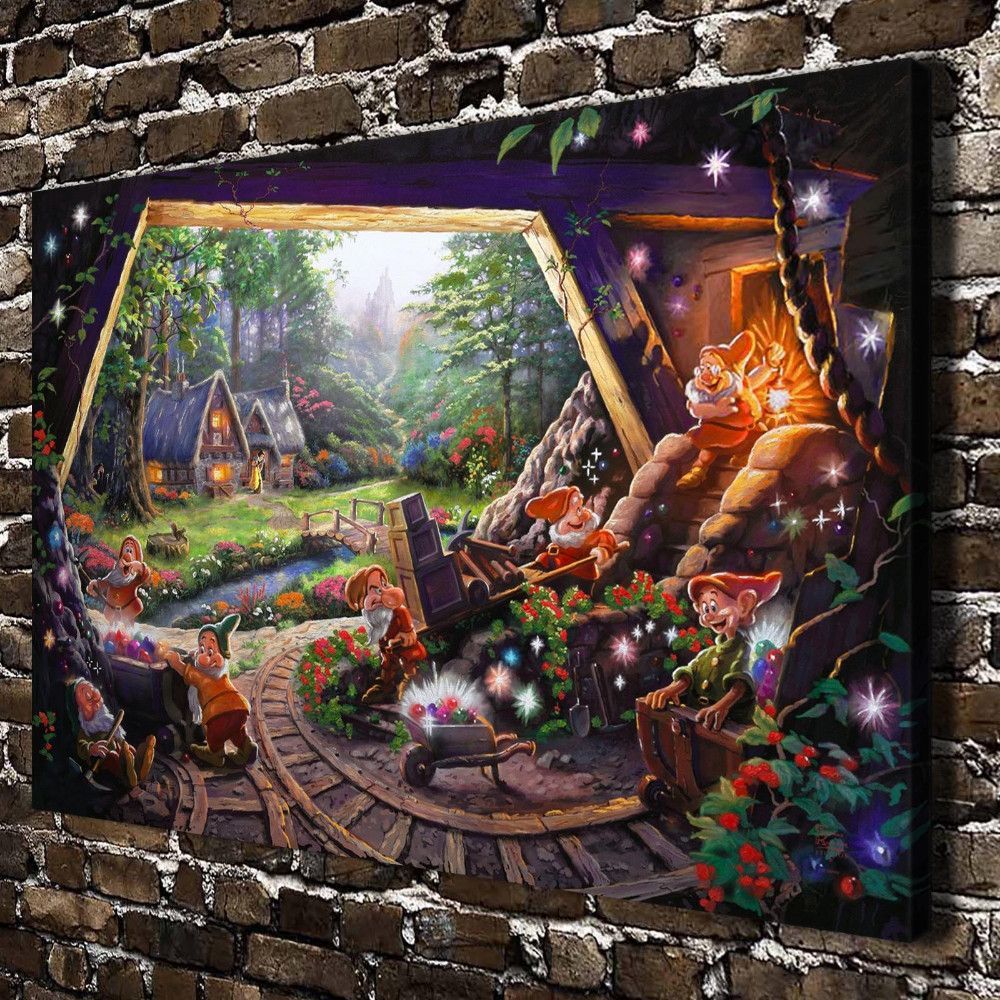 1000x1000 Thomas Kinkade Snow White Seven Dwarfs ,hd Canvas Print Home - Snow White And The Seven Dwarfs Painting