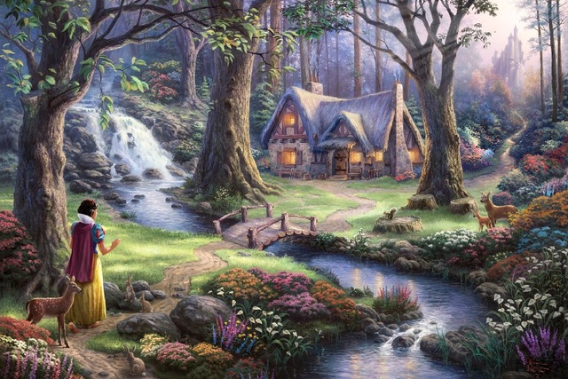 640x427 Diy Frame Snow White And The Seven Dwarfs Flowers, Wood House - Snow White And The Seven Dwarfs Painting