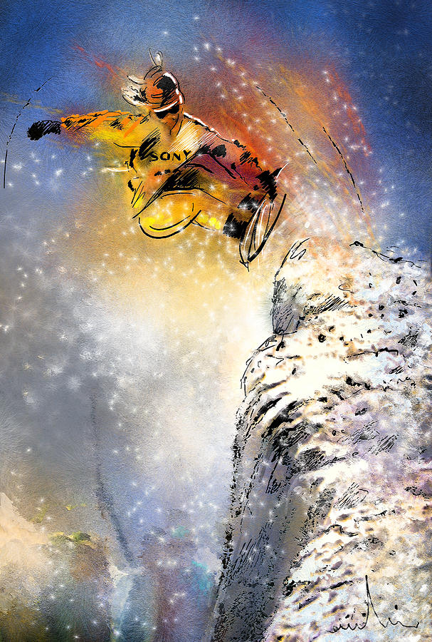 607x900 Snowboarding 01 Painting By Miki De Goodaboom - Snowboard Painting