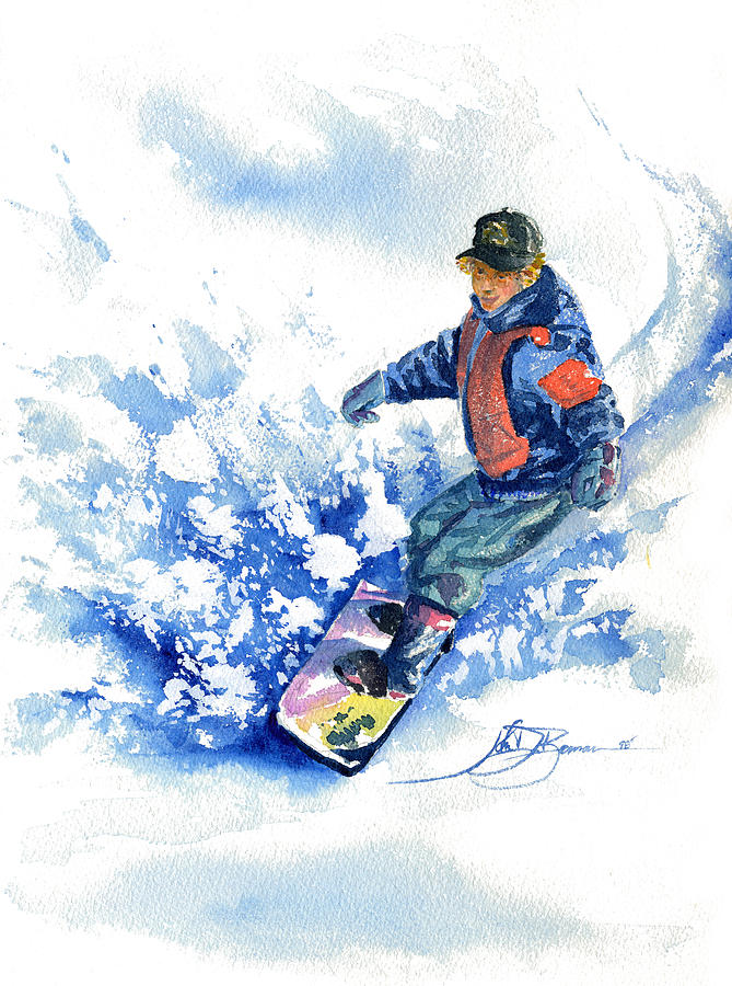 669x900 John John On Snowboard Painting By John D Benson - Snowboard Painting