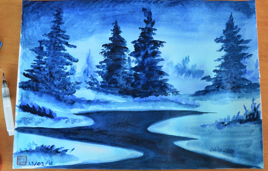 1024x655 Monochromatic Snowfall By Jingtingwei - Snowfall Painting