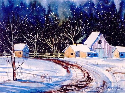 475x357 Moonlight Snowfall - Snowfall Painting