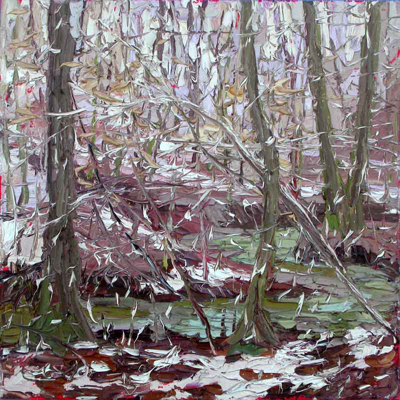 801x800 Plein Air Oil Painting Snow Falling Palette Knife The Forest - Snowfall Painting
