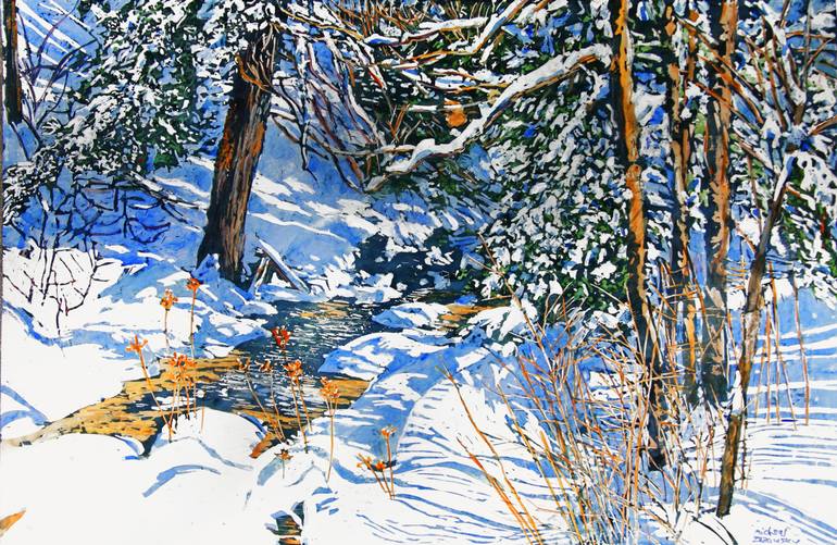 770x501 Saatchi Art Open Stream After Late Winter Snowfall Painting By - Snowfall Painting