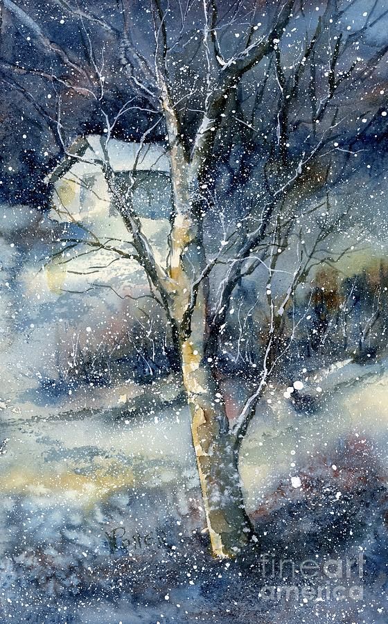 560x900 Snowfall Painting By Virginia Potter Watercolor - Snowfall Painting