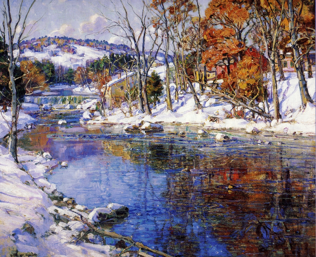 1007x820 The First Snowfall Painting George Gardner Symons Oil Paintings - Snowfall Painting
