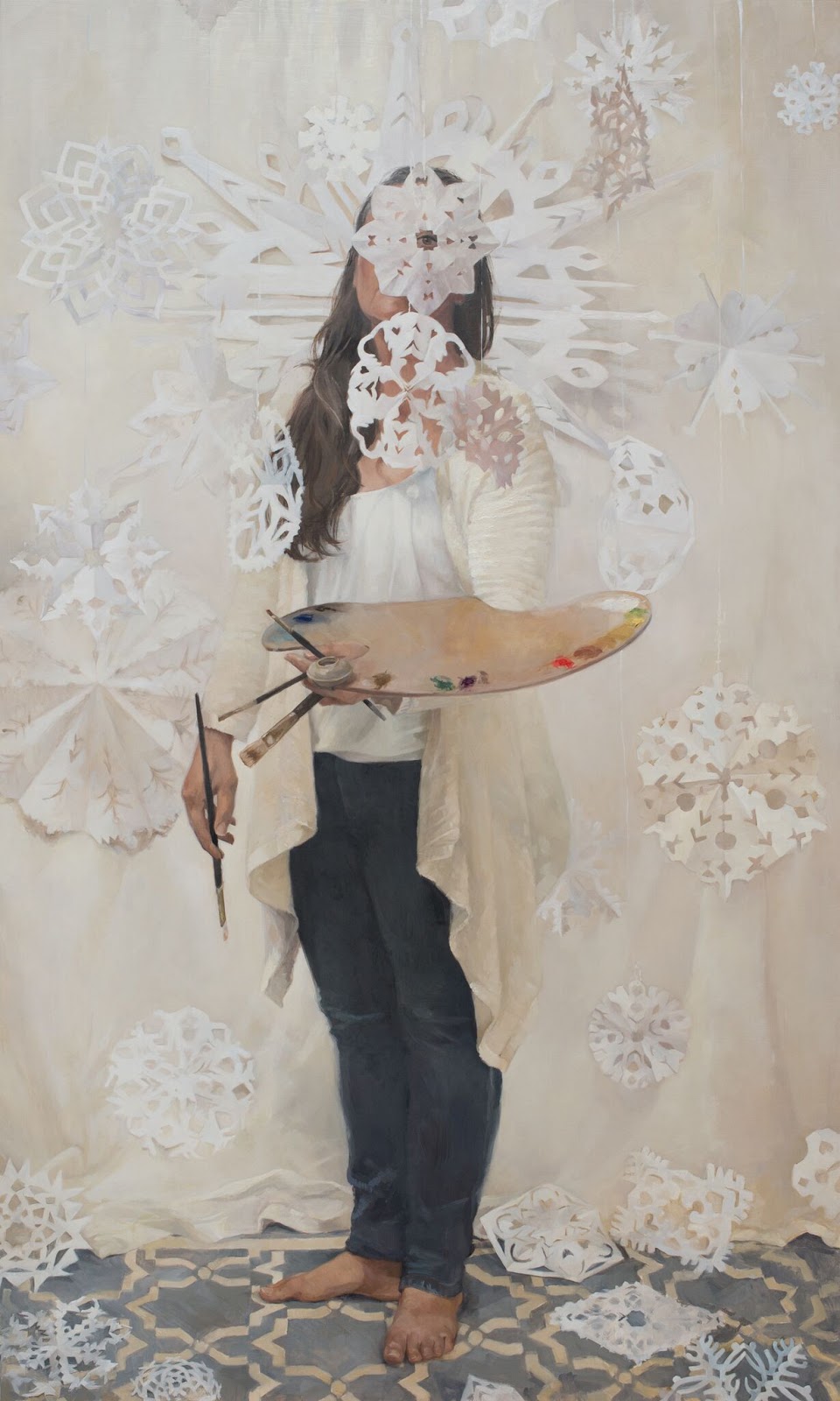 960x1600 Women In The Act Of Painting Snowflake Painting - Snowflake Painting