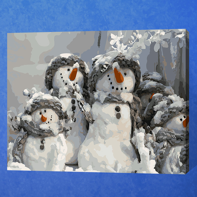 640x640 Frameless Christmas Snowmen Diy Digital Painting By Number Acrylic - Snowman Canvas Painting