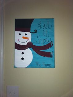 236x315 Winter Sale Snowman Catching Flakes Acrylic Painting, Snowman - Snowman Canvas Painting