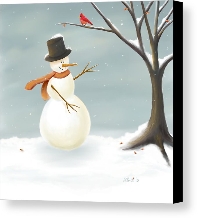 678x750 Christmas Snowman Painting Canvas Print Canvas Art By Andrea - Snowman Canvas Painting