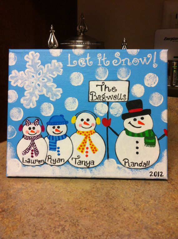 570x763 Items Similar To Christmas Snowman Family Canvas On Etsy Paint - Snowman Family Painting