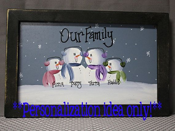 570x428 Personalized Hand Painted Snowman Family Sign By 213designs - Snowman Family Painting